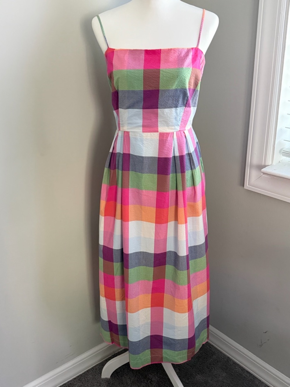 NWT kate spade Pink Multicolor Plaid Midi Dress Size L - Picture 5 of 8